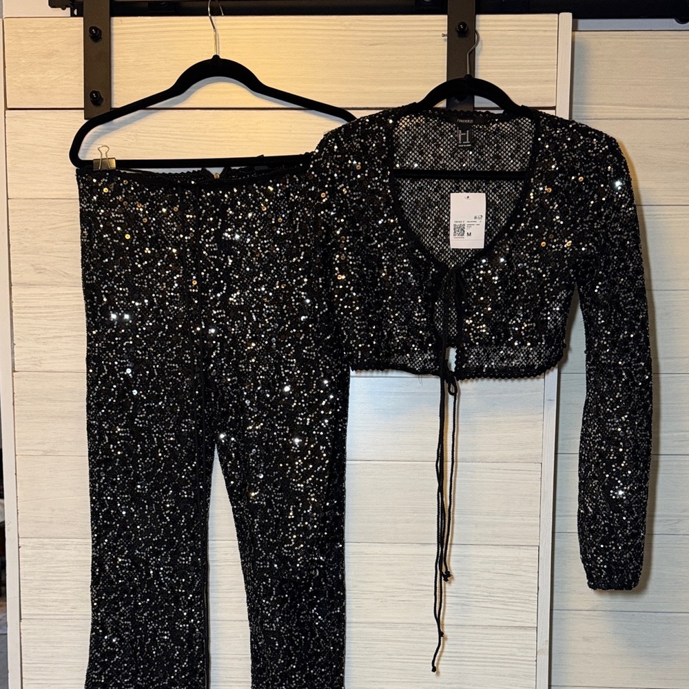 Forever 21 Black Sequin Two Piece Set